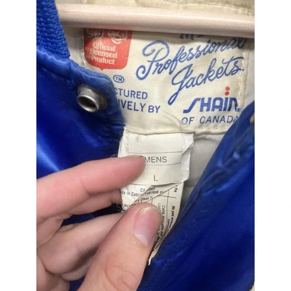 Vintage 1980s Shain Of Canada NFL Dallas Cowboys Blue Satin Bomber Jacket Size L